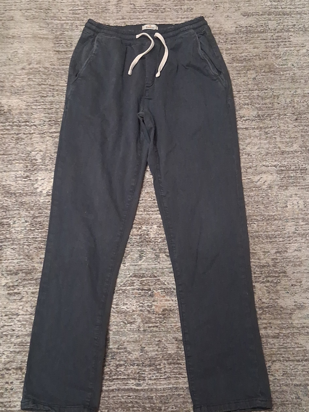 Marine Layer Navy Drawstring Saturday Pants with White Cord